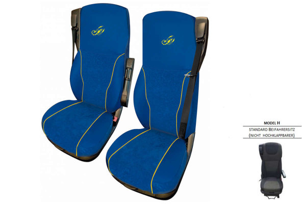 Passend für DAF*: XF I XG I XG+ EURO6 (2021-...) - Extreme Professional-Sitzbezüge Mod. H I NICHT hochklappbar Hellblau mit Logo