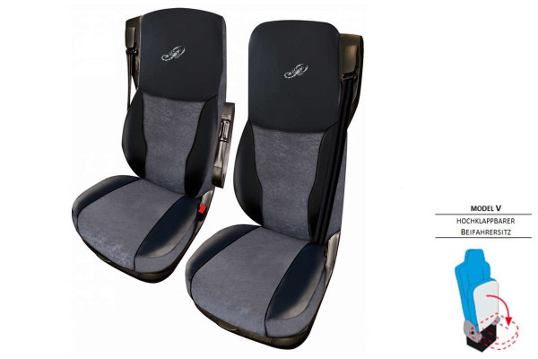Suitable for DAF*: XF I XG I XG+ EURO6 (2021-...) Extreme Professional Seat Covers Mod. V I foldable grey with logo