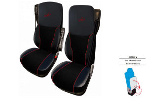 Passend für DAF*: XF I XG I XG+ EURO6 (2021-...) - Extreme Professional-Sitzbezüge Mod. V I klappbar Schwarz mit Logo