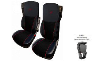 Passend für DAF*: XF I XG I XG+ EURO6 (2021-...) - Extreme Professional-Sitzbezüge Mod. Z I klappbar I mit Tisch Schwarz mit Logo