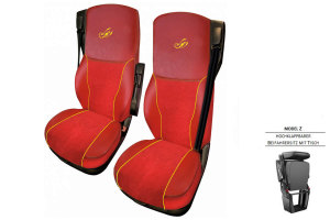 Suitable for DAF*: XF I XG I XG+ EURO6 (2021-...) Extreme Professional Seat Covers Mod. Z I klappbar I mit Tisch red with logo