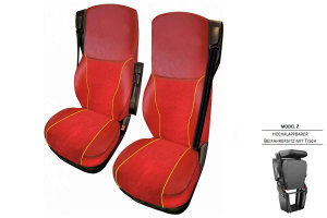 Suitable for DAF*: XF I XG I XG+ EURO6 (2021-...) Extreme Professional Seat Covers Mod. Z I klappbar I mit Tisch red without logo