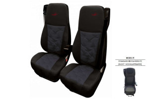 Geschikt voor DAF*: XF I XG I XG+ EURO6 (2021-...) Old Style Professional stoelhoezen Mod. H I NIET opklapbaar Zwart met logo