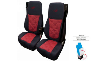 Fits for DAF*: XF I XG I XG+ EURO6 (2021-...) Old Style Professional Seat Covers Mod. V I foldable red wit logo