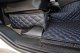 Passend für DAF*: XF 106 (2013-2022) Fußmattenset + Sitzsockelverkleidung DiamondStyle für Webasto Standheizung schwarz-blau