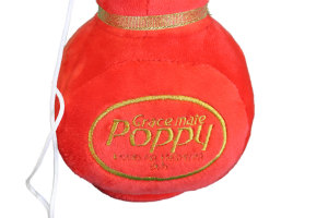Bottiglie di peluche originali Poppy con design a dadi sfocati rosso