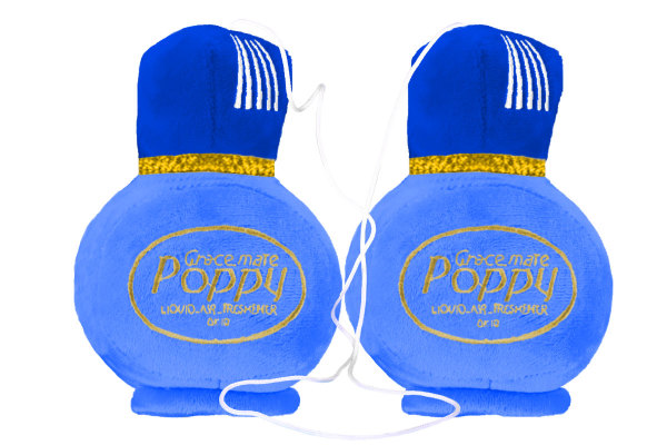 Bottiglie di peluche originali Poppy con design cubo Fuzzy Dice Blu
