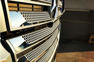 Suitable for Mercedes*: Actros MP4 | MP5 stainless steel front grill covers Cab width 2500