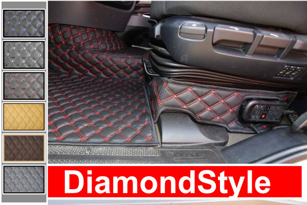 Suitable for DAF*: XG / XG+ (2021-...) Floor mat set + seat base cover DiamondStyle | passenger seat foldable