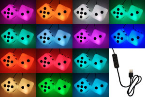 LED-lit fuzzy dice set, RGB with USB, red, blue, green,...