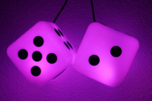 LED-lit fuzzy dice set, RGB with USB, red, blue, green, white etc.
