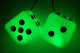 LED-lit fuzzy dice set, RGB with USB, red, blue, green, white etc.