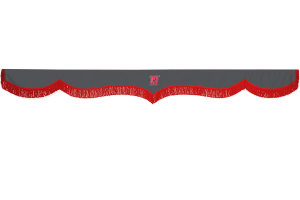 Truck window pelmets with logo and fringes gray red