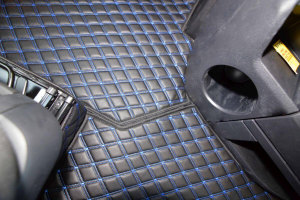 Suitable for Mercedes*: Actros L (2022-...) Leatherette floor mats DiamondStyle blue foldable passenger seat