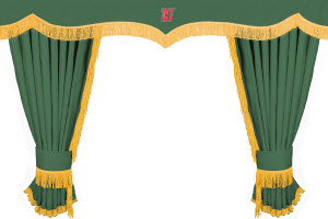 Lkw Vorhang und Gardinenset mit Fransen 11 teilig, inkl Borde gr&uuml;n gold L&auml;nge Gardinen 110 cm, Bettvorhang 150 cm