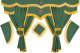 Lkw Vorhang und Gardinenset mit Fransen 11 teilig, inkl Borde grün gold Länge Gardinen 110 cm, Bettvorhang 150 cm