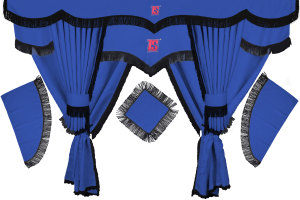 Lkw Vorhang und Gardinenset mit Fransen 11 teilig, inkl Borde blau schwarz L&auml;nge Gardinen 90 cm, Bettvorhang 175 cm