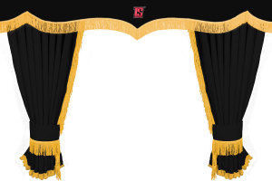 Lkw Vorhang und Gardinenset mit Fransen 11 teilig, inkl Borde schwarz gold L&auml;nge Gardinen 90 cm, Bettvorhang 150 cm