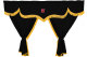 Lkw Vorhang und Gardinenset mit Fransen 11 teilig, inkl Borde schwarz gold Länge Gardinen 90 cm, Bettvorhang 150 cm