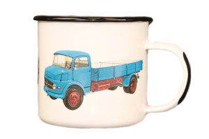 Daimler Truck Tassen Becher - Emailletassen Mercedes Benz Style weiß mit Unimog