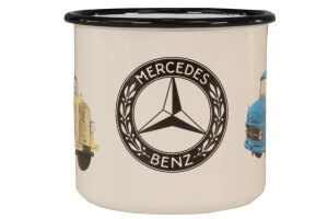 Daimler Truck Tassen Becher - Emailletassen Mercedes Benz Style weiß mit Unimog