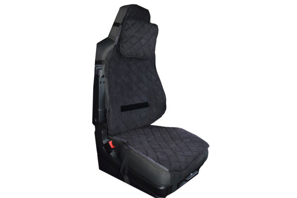 Set Di 2 Coprisedili Auto Anteriori Universali - Tessuto Elasticizzato Nero/Blu, Con Copripoggiatesta, Airbag Compatibili
