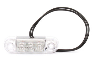 Luce di posizione con 3 LED - bianca, stretta, 12-24V con E-mark