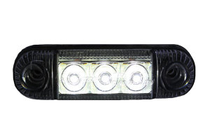 Positionslampa med 3 LED - vit, smal, 12-24V med E-m&auml;rke