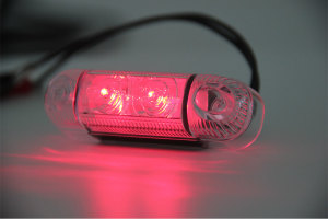 marker light 2x LED - red, narrow 12-24V with E-mark