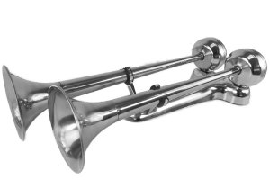 Air horn with two horns 55 &amp; 60cm, complete with spoiler - in stainless steel.