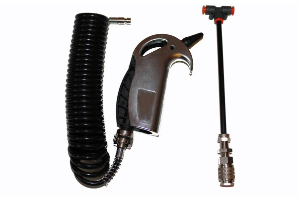 Chromed air gun.  Universal, with tee and spiral hose