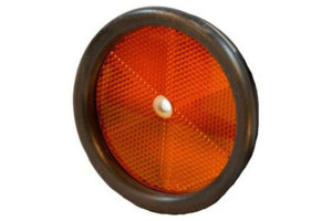 Reflector 90mm red, round with mounting hole and plastic...